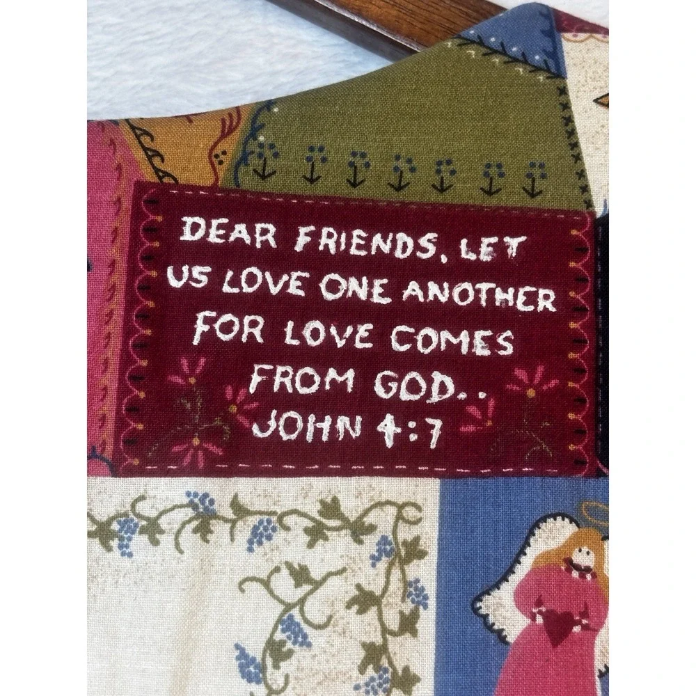 Christmas Patchwork‎ Vest Blue Red Religious Scripture Handmade